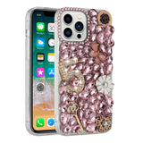 For Apple iPhone XR Bling Crystal 3D Full Diamond Luxury Sparkle Rhinestone Ornament Hybrid Protective Pink Five Ornament Floral Phone Case Cover