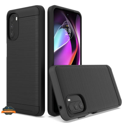 For Motorola Moto G 5G 2022 Slim Rugged TPU Hard PC Brushed Metal Texture Hybrid Dual Layer Armor Shock Absorbing  Phone Case Cover