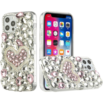 For Samsung Galaxy S21 Luxury Bling Clear Crystal 3D Full Diamonds Luxury Sparkle Rhinestone Hybrid Protective Pink Pearl Heart Phone Case Cover