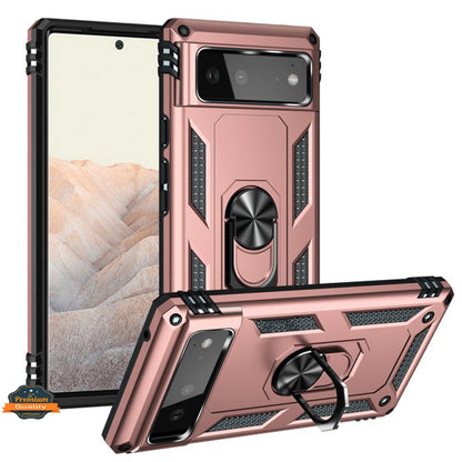 For Google Pixel 6 /6 Pro Shockproof Tuff Hybrid Dual Layer PC + TPU with 360° Ring Stand Metal Kickstand Heavy Duty Armor Shell  Phone Case Cover