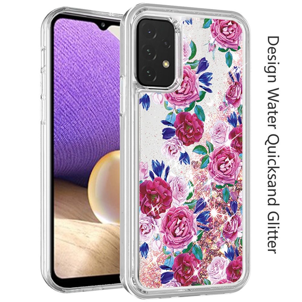 For Apple iPhone 11 (6.1") Floral Design Quicksand Water Flowing Liquid Floating Sparkle Glitter Bling Hybrid  Phone Case Cover