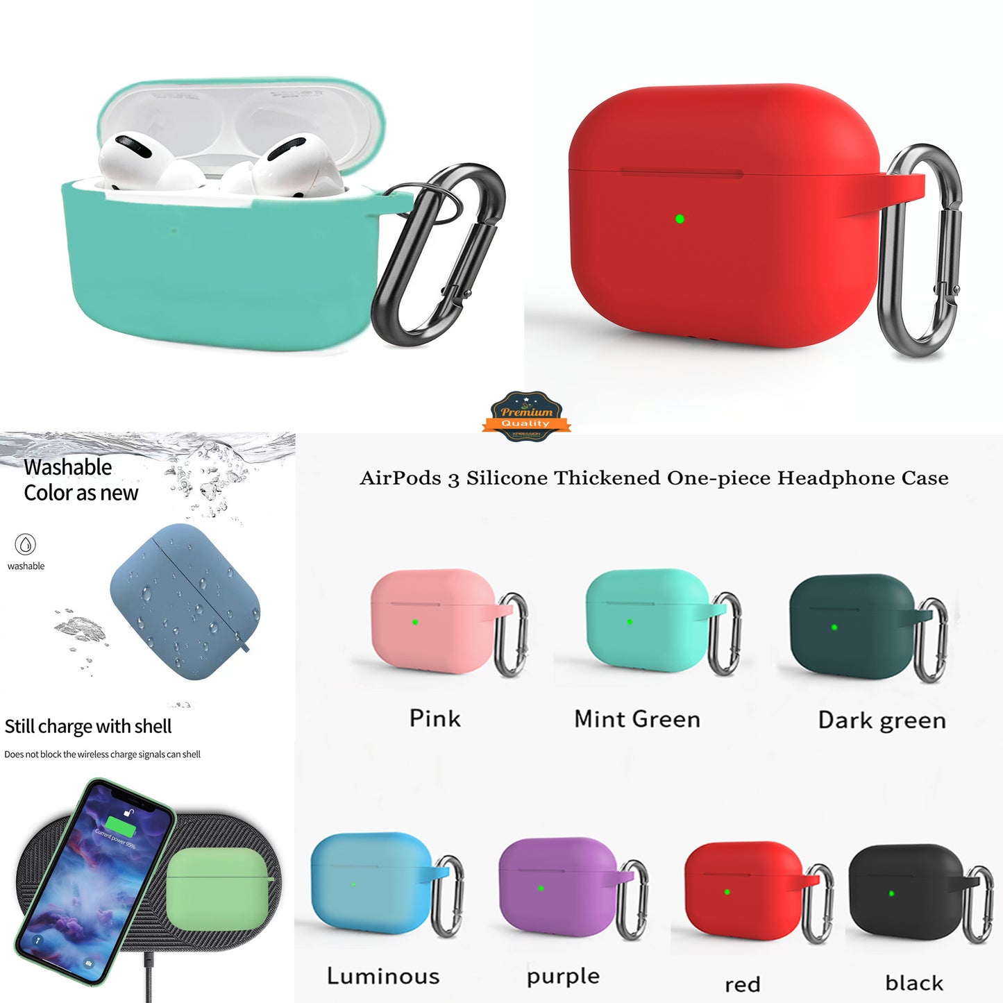 For Apple AirPods Pro 2 (2022) Thick Silicone Skin Rubber Soft TPU with Attached Topper & Keychain Hook Anti-Lost Dust-Proof & Shock Resistant  Phone Case Cover