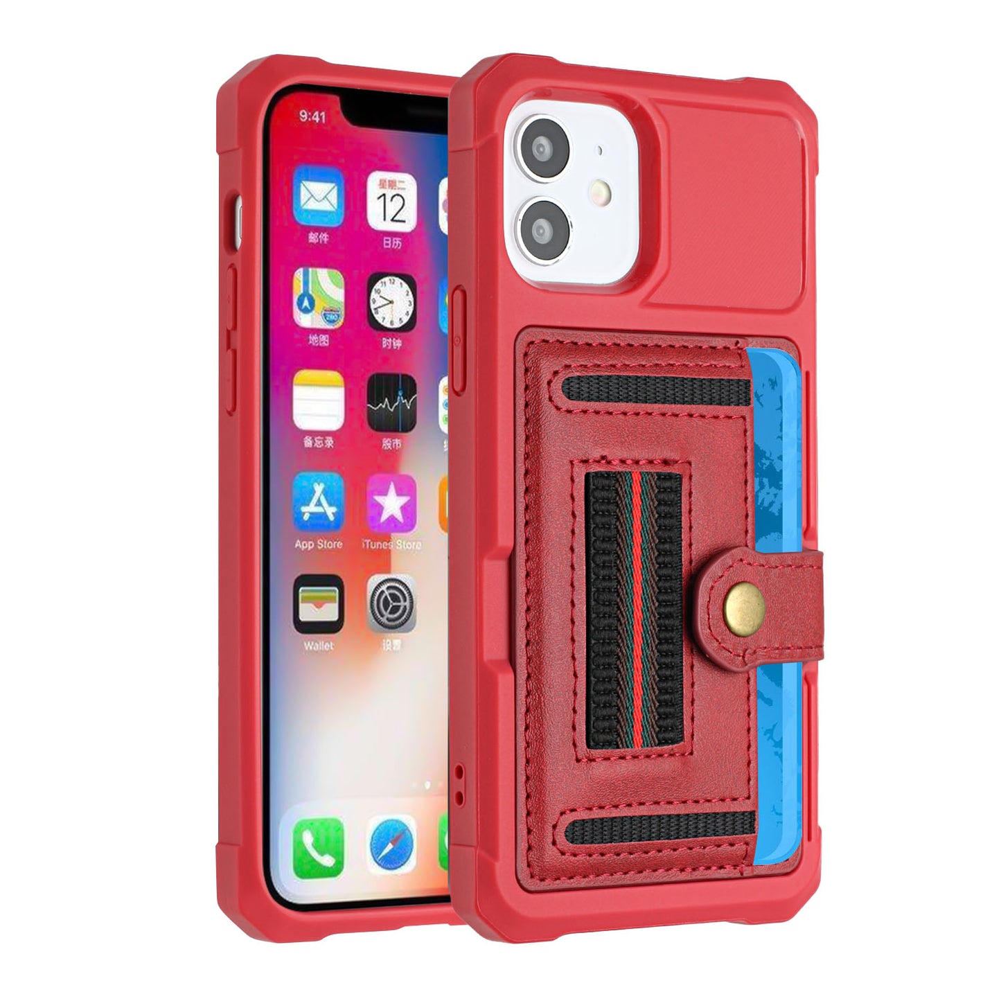 For Apple iPhone 12 Pro Max (6.7") Wallet Case PU Leather with Credit Card Storage Holder Snap Button Back Folio Flip Pocket  Phone Case Cover