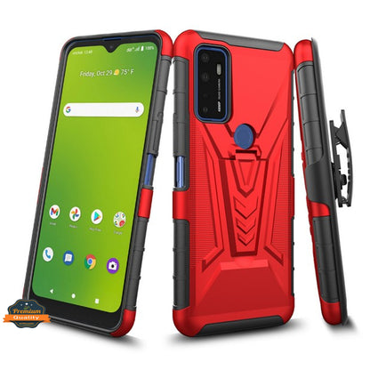 For AT&T Radiant Max 5G Hybrid Armor Kickstand with Swivel Belt Clip Holster Heavy Duty 3 in 1 Defender Shockproof Rugged  Phone Case Cover