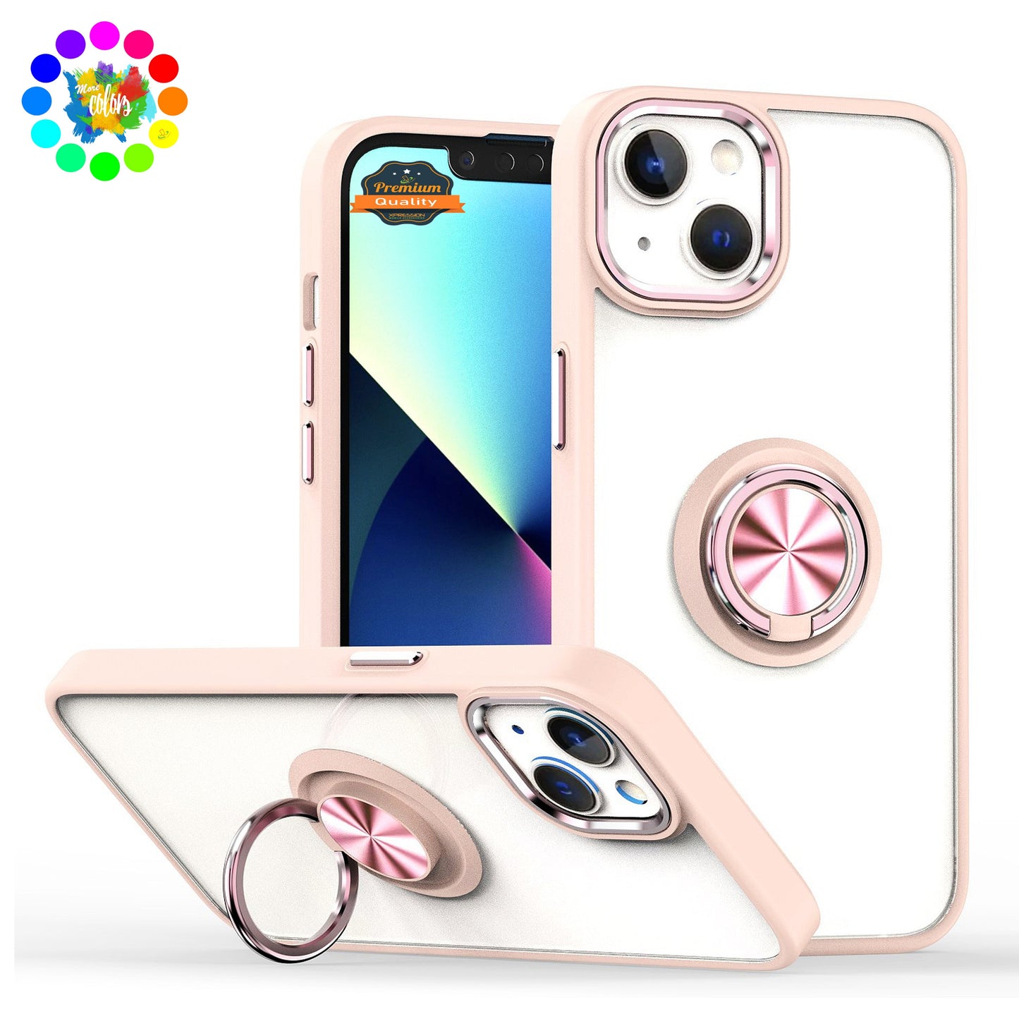 For Apple iPhone 11 (6.1") Slim Transparent Shockproof Hybrid Chromed with Magnetic Ring Stand Holder  Phone Case Cover