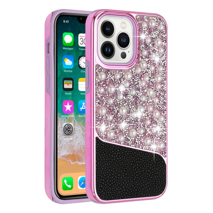 For Apple iPhone 11 (6.1") Bling Pearl Diamonds Design Glitter Hybrid Thick Hard TPU Shiny Protective Rubber Frame  Phone Case Cover