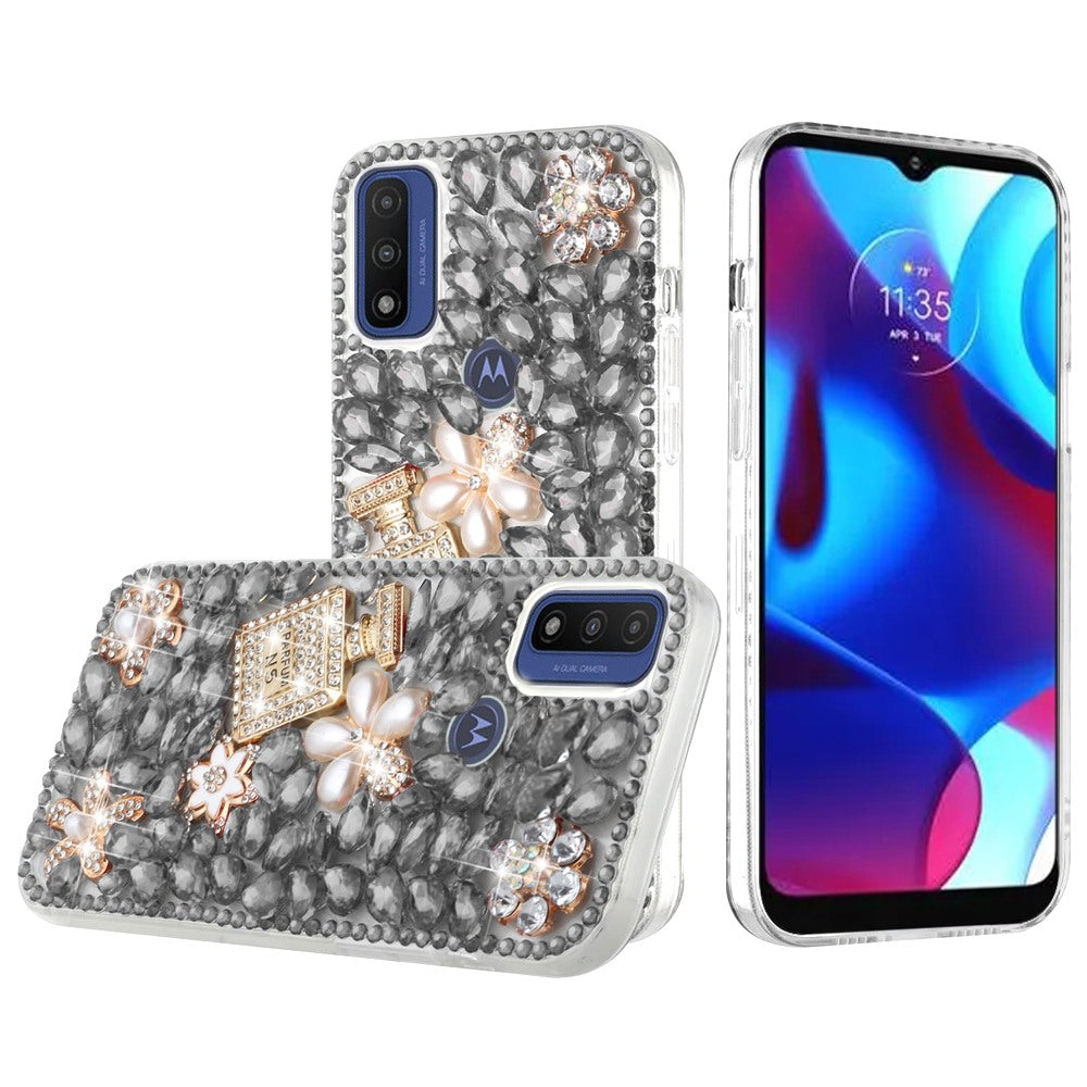 For Motorola Moto G Pure Bling Clear Crystal 3D Full Diamonds Luxury Sparkle Transparent Rhinestone Hybrid Bumper  Phone Case Cover