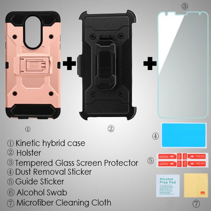 For LG Stylo 4 / Stylo 4 Plus Hybrid Armor with Belt Clip Holster Kickstand with Screen Protector Hard PC Cases Shockproof Rose Gold Phone Case Cover