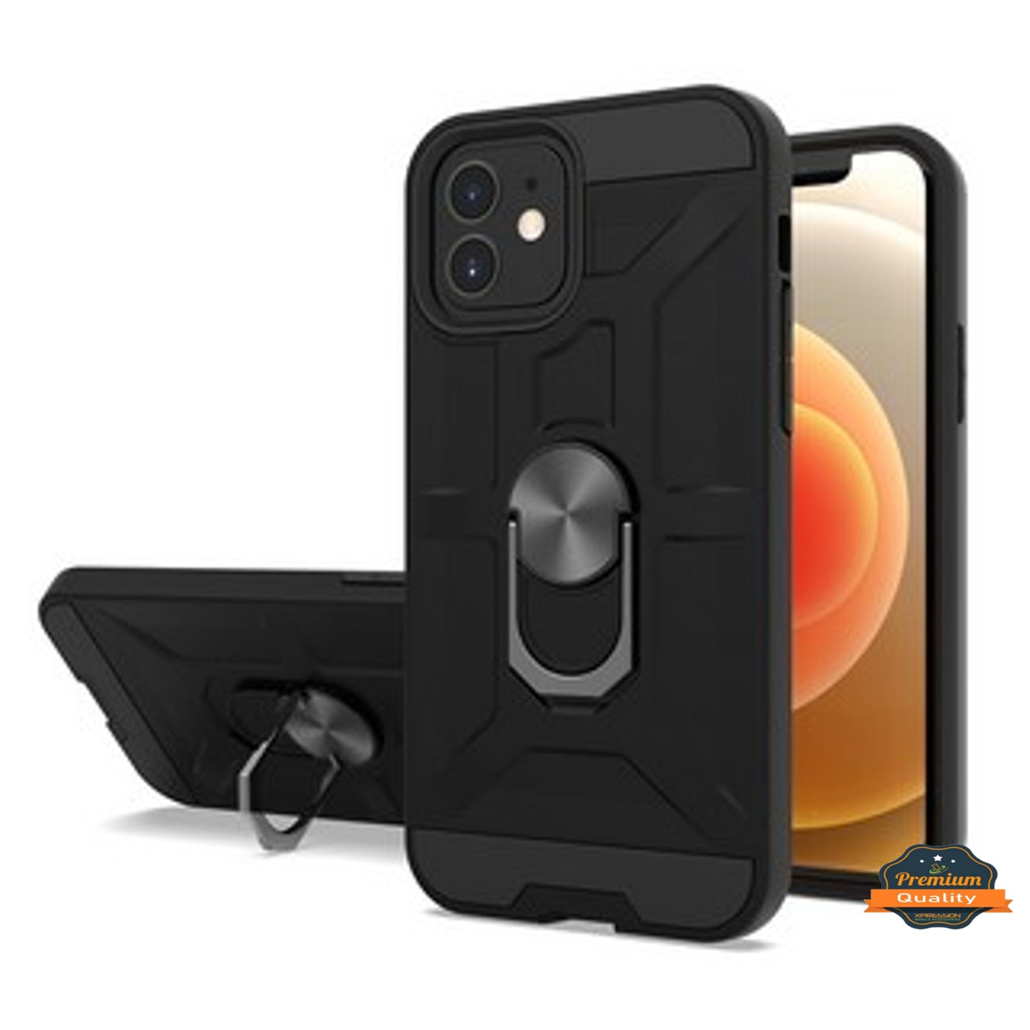 For TCL REVVL V Plus 5G Hybrid Ring Stand [360° Rotatable Ring Holder Magnetic Kickstand] Shockproof Hard Rubber TPU Black Phone Case Cover