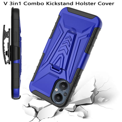 For OnePlus Nord N20 5G 3 in 1 Rugged Swivel Belt Clip Holster Heavy Duty Hybrid Armor Rubber TPU with Kickstand Stand Blue Phone Case Cover