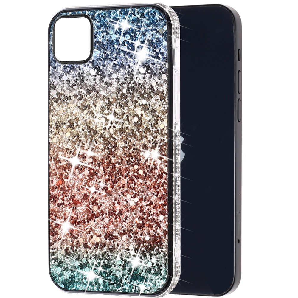 For Boost Mobile Celero 5G Rhinestone Sparkling Rainbow Gradual Glitter Full Diamond Bling Protective Hybrid Rugged Slim TPU  Phone Case Cover