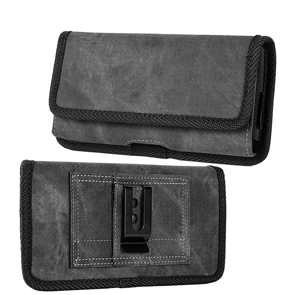 For Samsung Galaxy A42 5G Universal Horizontal Cell Phone Case Fabric Holster Carrying Pouch with Belt Clip and 2 Card Slots fit Large Devices 6.3" [Black Denim]