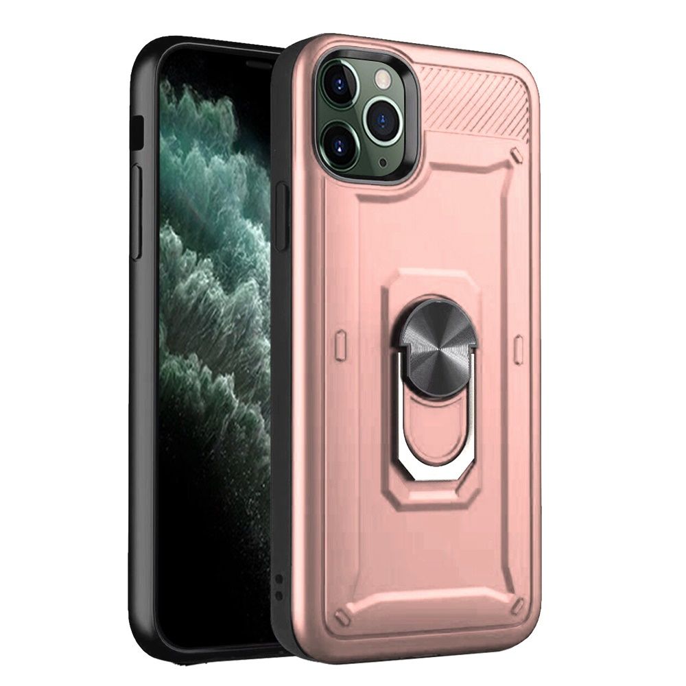 For Apple iPhone 12 Pro Max (6.7") Armor Hybrid Dual Layer 2in1 Military-Grade with 360° Rotating Metal Ring Holder Kickstand  Phone Case Cover