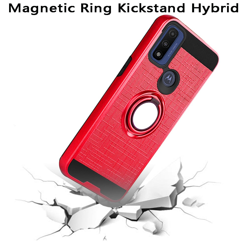 For Motorola Moto G Pure Hybrid Ring Stand Brushed with 360 Degree Rotating Ring Magnetic Bracket 2in1 Armor Texture Rugged  Phone Case Cover