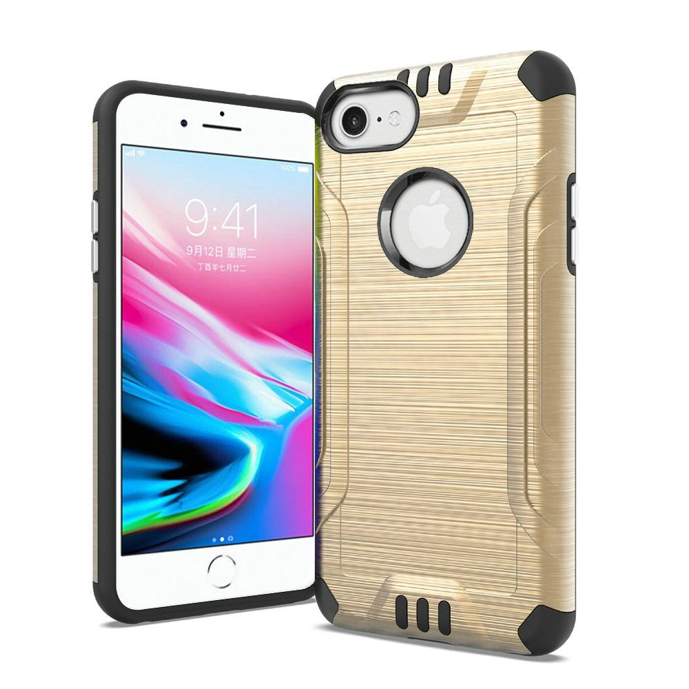 For Apple iPhone SE 2022 /SE 2020/8/7 Hybrid Dual Layer Slim Armor Metallic Brush Texture Shockproof Hard PC TPU Rubber  Phone Case Cover