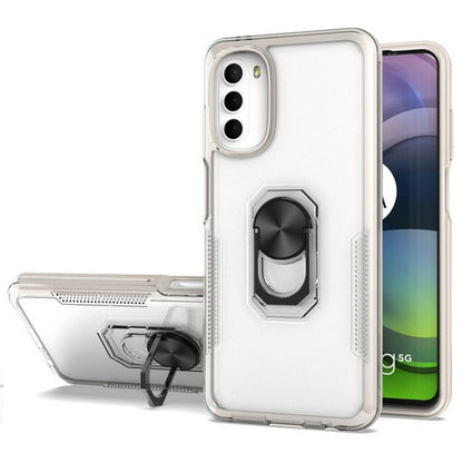 For T-Mobile Revvl 6 5G Transparent Hybrid with Magnetic Ring Stand (works with Car Mount) Detachable Frame Bumper  Phone Case Cover