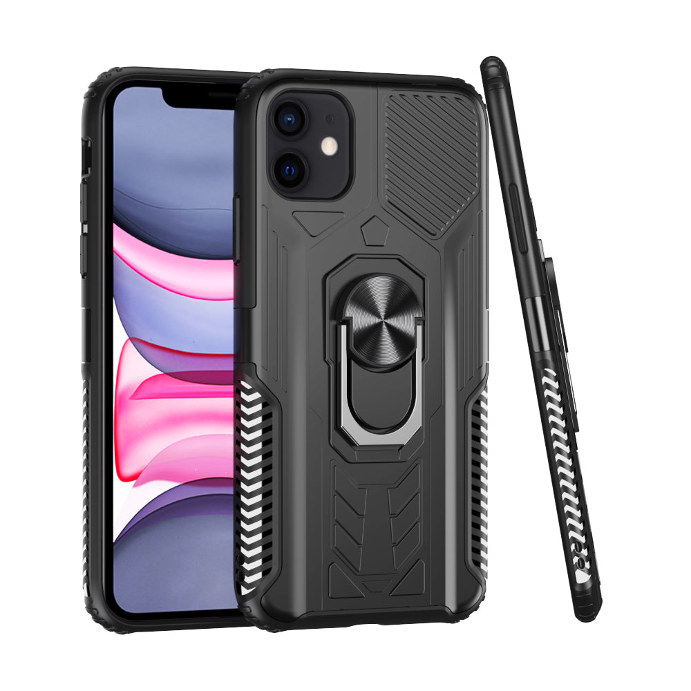 For Apple iPhone 11 (6.1") Military Grade Hybrid Heavy Duty 2 in 1 Protective Hard PC and Silicone with Ring Stand Holder  Phone Case Cover