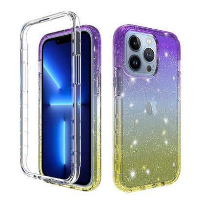 For Apple iPhone 13 Pro Max Mini Clear Gradient Glitter Bling Sparkly Hybrid Hard PC Soft TPU Bumper and Front Frame Drop Protective  Phone Case Cover