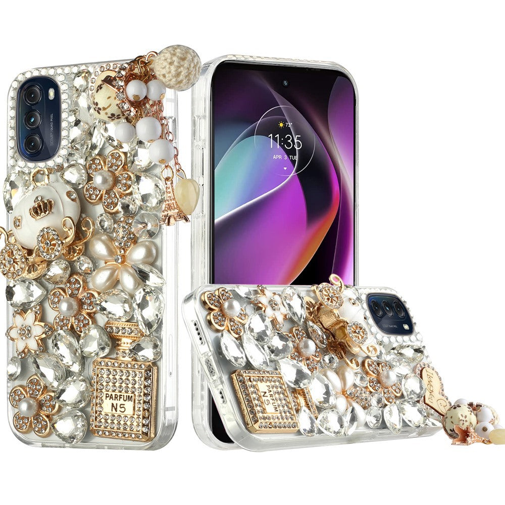 For Motorola Moto G 5G 2022 Bling Crystal 3D Full Diamonds Luxury Sparkle Transparent Rhinestone Hybrid Protective  Phone Case Cover