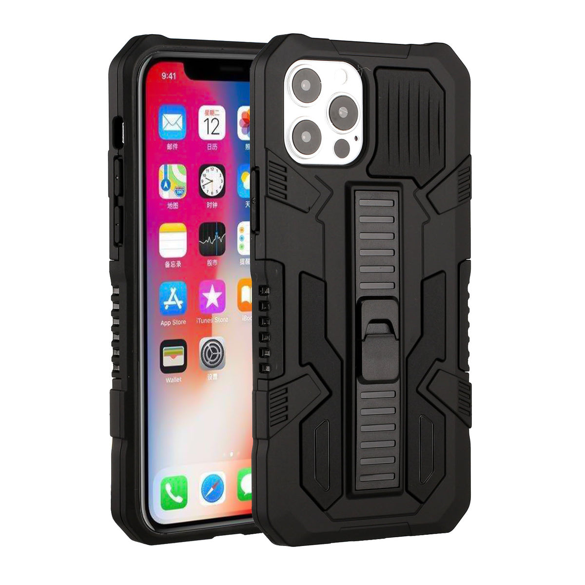 For Apple iPhone 13 Pro (6.1") Hybrid Tough Rugged [Shockproof] Dual Layer Protective with Kickstand Military Grade Hard PC + TPU  Phone Case Cover