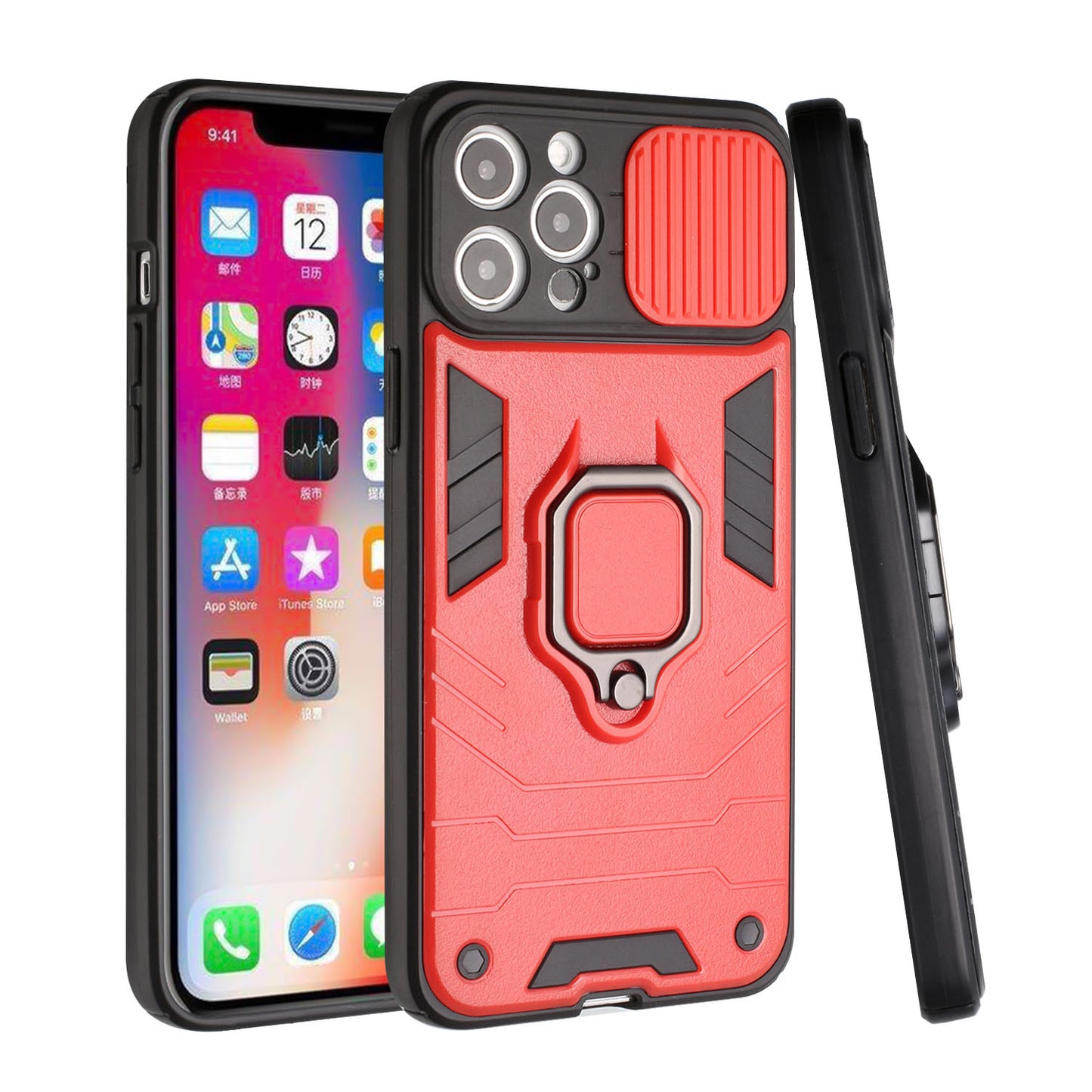 For Apple iPhone 12 Pro Max (6.7") Kickstand Hybrid with Camera Protector, Built-in 360° Rotate Ring Stand & TPU Bumper  Phone Case Cover