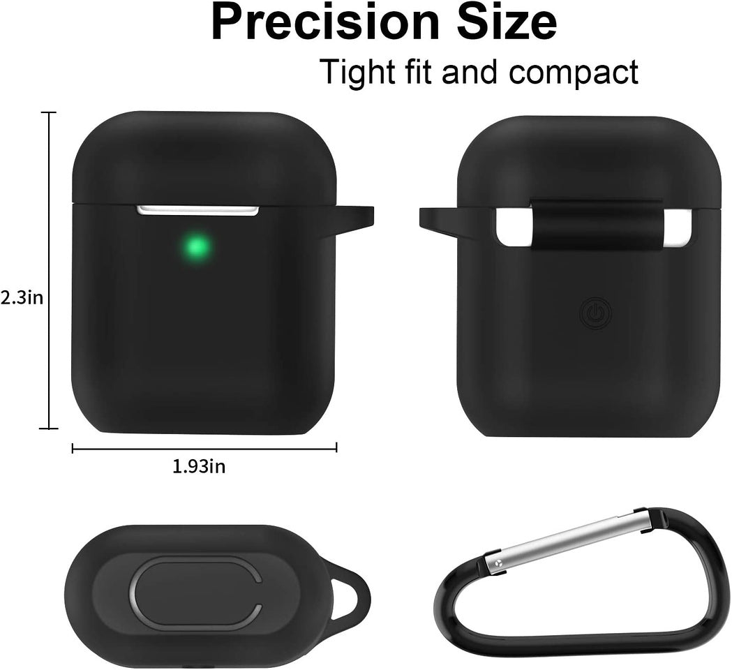 For Apple AirPods 2 & 1 Full Protective Silicone TPU Skin Accessories with Keychain [Front LED Visible] Hybrid Shockproof Black