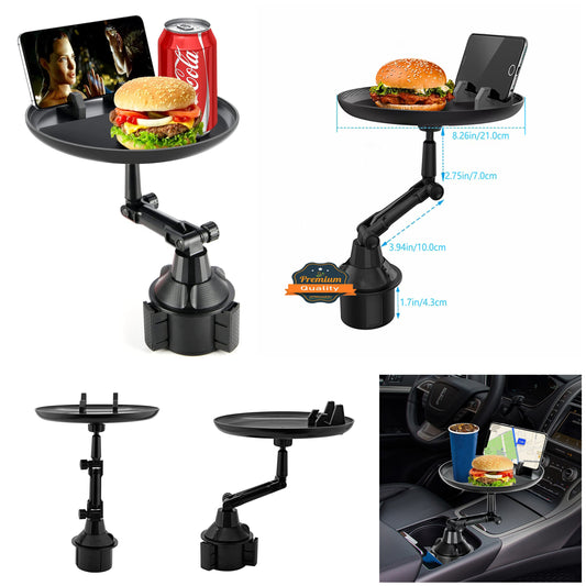 For Universal Cup Holder Tray Adjustable Rotatable 360° Swivel Arm with 9" Tray Surface and Phone Slot Fits Vehicle, Boats, Car, SUV,Truck Black Phone Case Cover