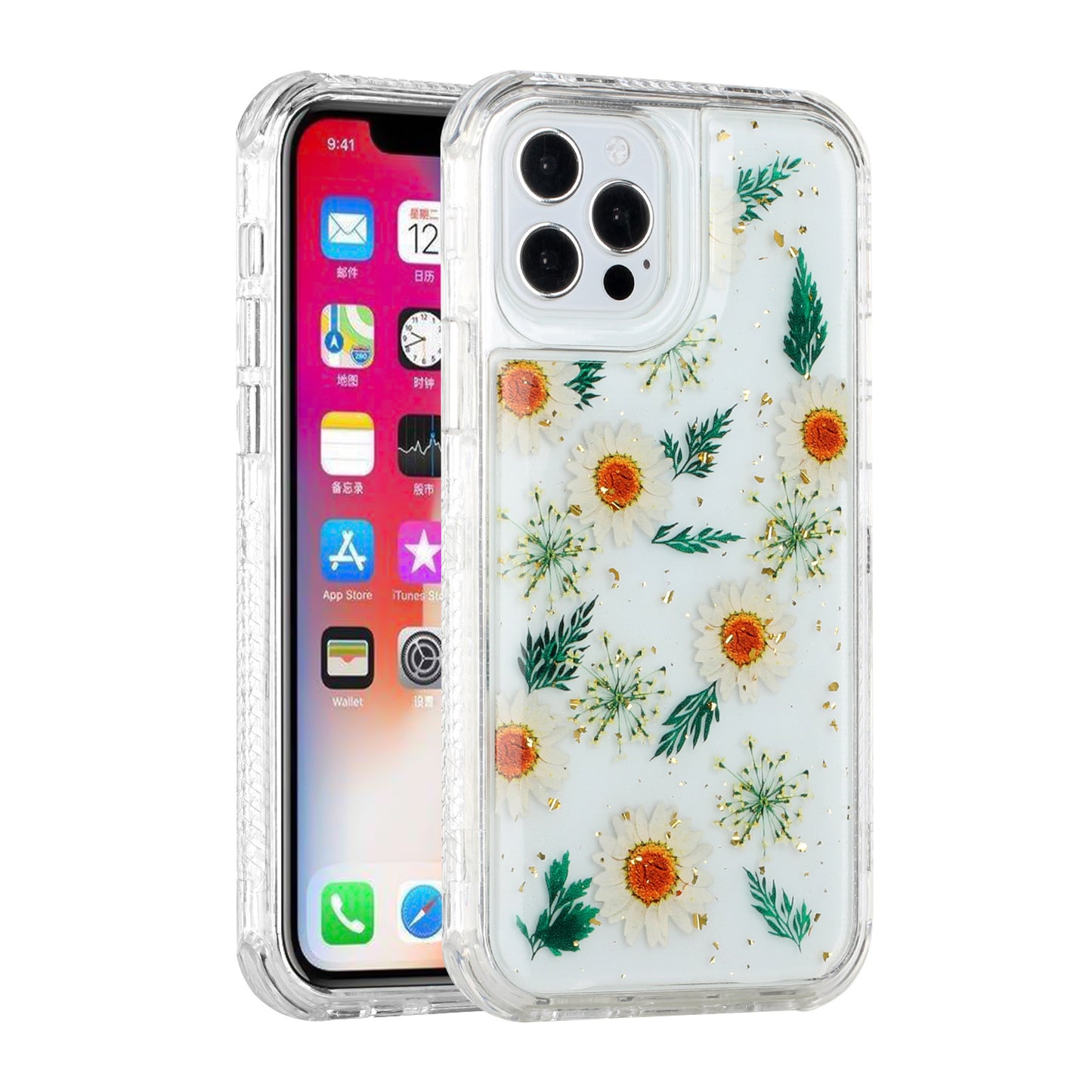 For Apple iPhone 11 (6.1") Sparkle Glitter Floral Epoxy Design Shockproof Hybrid Fashion Bling Rubber TPU  Phone Case Cover