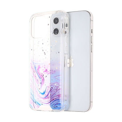 For Apple iPhone 13 (6.1") Pattern Clear Design Transparent Glitter Bling Hybrid Plastic Hard Back TPU Rubber Armor  Phone Case Cover