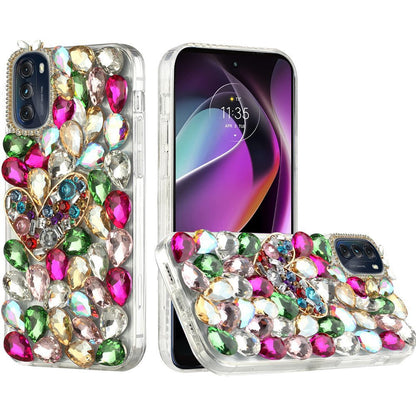 For Motorola Moto G 5G 2022 Bling Crystal 3D Full Diamonds Luxury Sparkle Transparent Rhinestone Hybrid Protective  Phone Case Cover