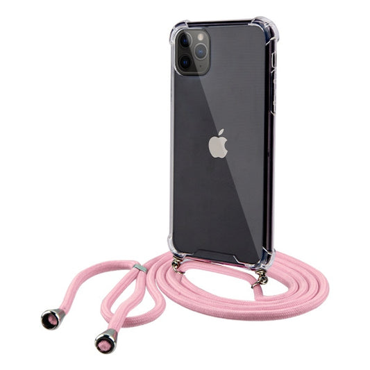 For Apple iPhone 11 Pro Max Slim Fit Hybrid Transparent Rubber Gummy Hard PC Soft Silicone with Lanyard Clear / Pink Phone Case Cover