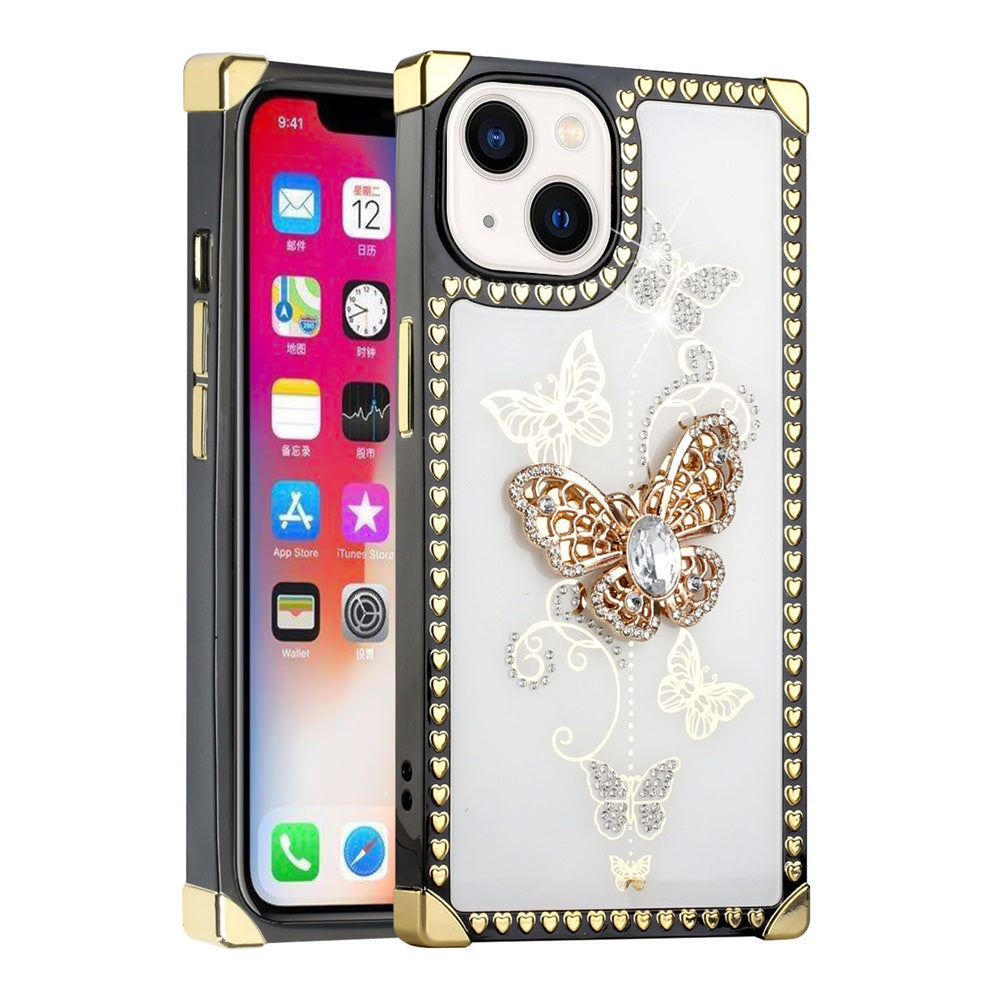 For Apple iPhone SE 3 (2022) SE/8/7 Fashion 3D Butterfly Square Hearts Diamonds Bling Sparkly Ornaments  Phone Case Cover