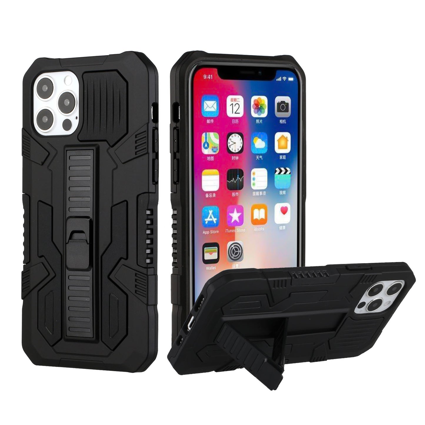 For Apple iPhone 13 Pro (6.1") Hybrid Tough Rugged [Shockproof] Dual Layer Protective with Kickstand Military Grade Hard PC + TPU  Phone Case Cover