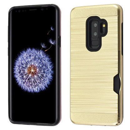 For Samsung Galaxy S9 Plus Card Wallet Dual Layer Brushed Hybrid Protector TPU Credit Card Slot Gold Phone Case Cover