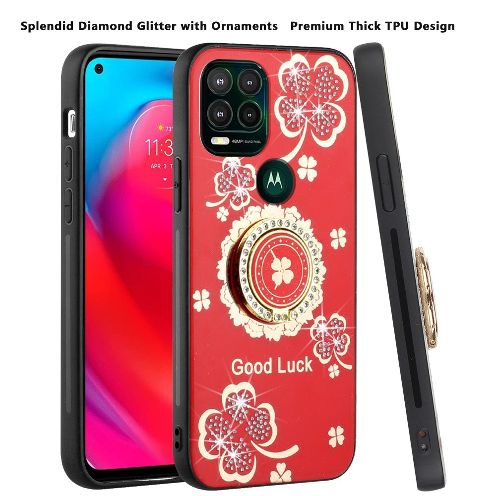 For Motorola Moto G Power 2021 Diamond Bling Sparkly Ornaments Engraving Hybrid Armor with Ring Stand Fashion  Phone Case Cover