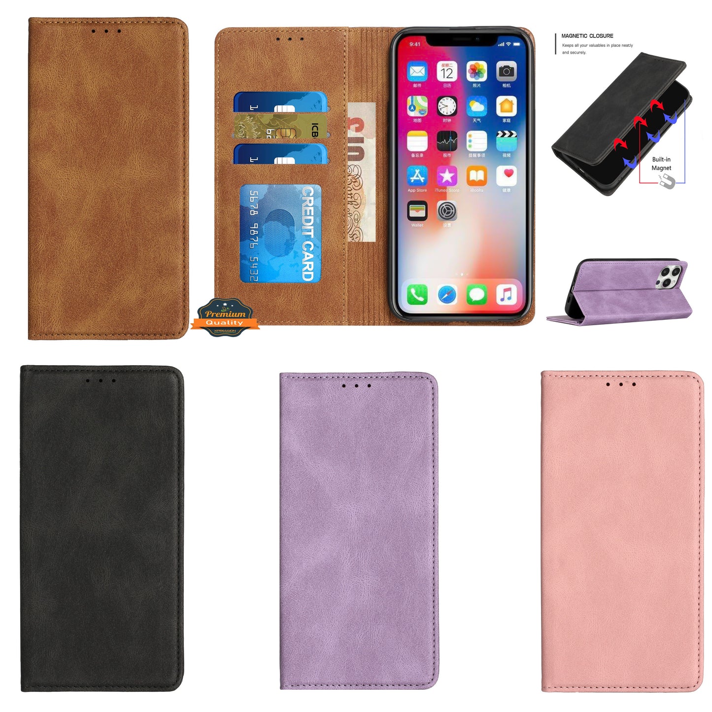 For Samsung Galaxy A13 5G Wallet Premium PU Vegan Leather ID Credit Card Money Holder with Magnetic Closure Pouch  Phone Case Cover