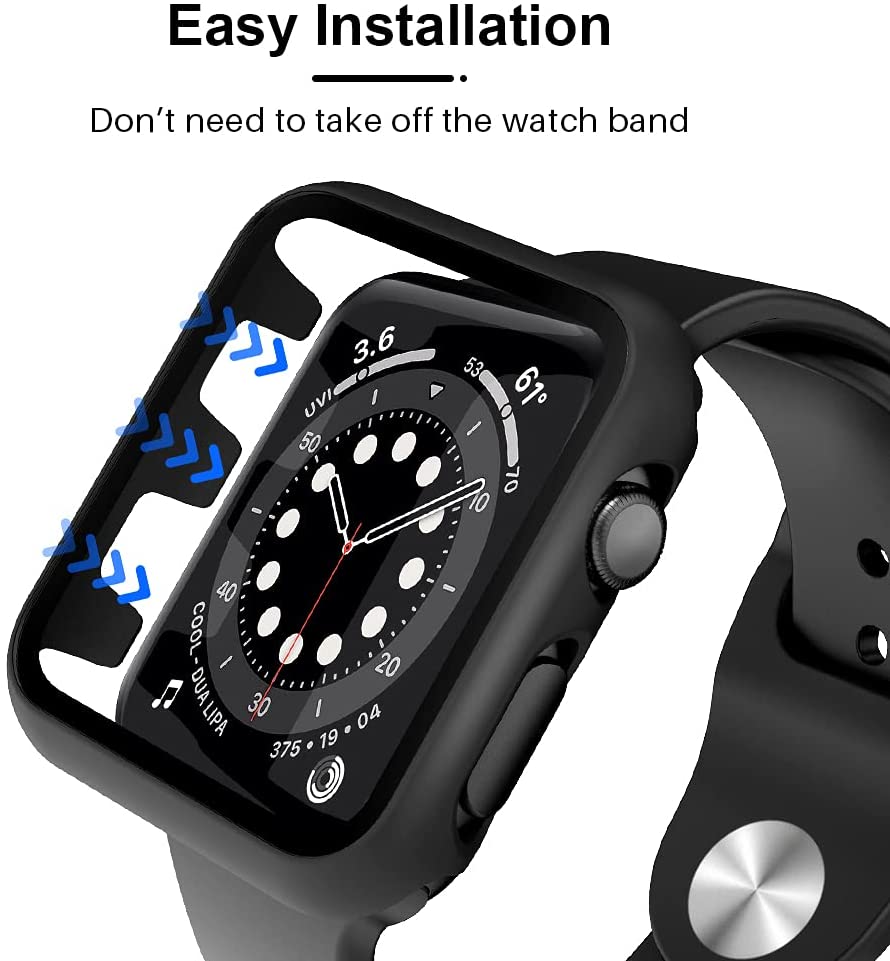 For Apple Watch 44mm Ultra Slim PC with Built in Clear Screen Protector Snap-on Full Coverage Shell Rubber TPU + Hard PC Frame for iWatch Series SE/6/5/4 Black Phone Case Cover