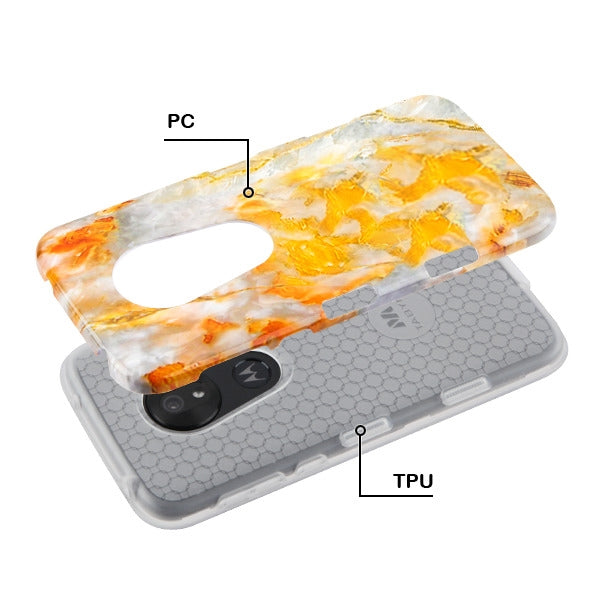 For Motorola Moto E6 Slim Hybrid Dual Layer Shockproof Hard TPU Marbling Graphic Fashion Design Yellow Gray Marble Phone Case Cover