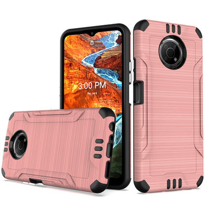 For Nokia G300 Hybrid Dual Layer Slim Defender Armor Tuff Metallic Brush Texture Finishing Shockproof Hard PC + TPU Rubber  Phone Case Cover