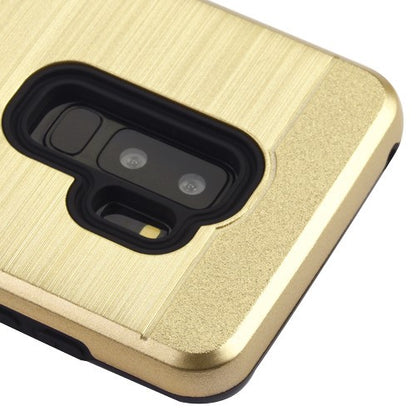 For Samsung Galaxy S9 Plus Card Wallet Dual Layer Brushed Hybrid Protector TPU Credit Card Slot Gold Phone Case Cover