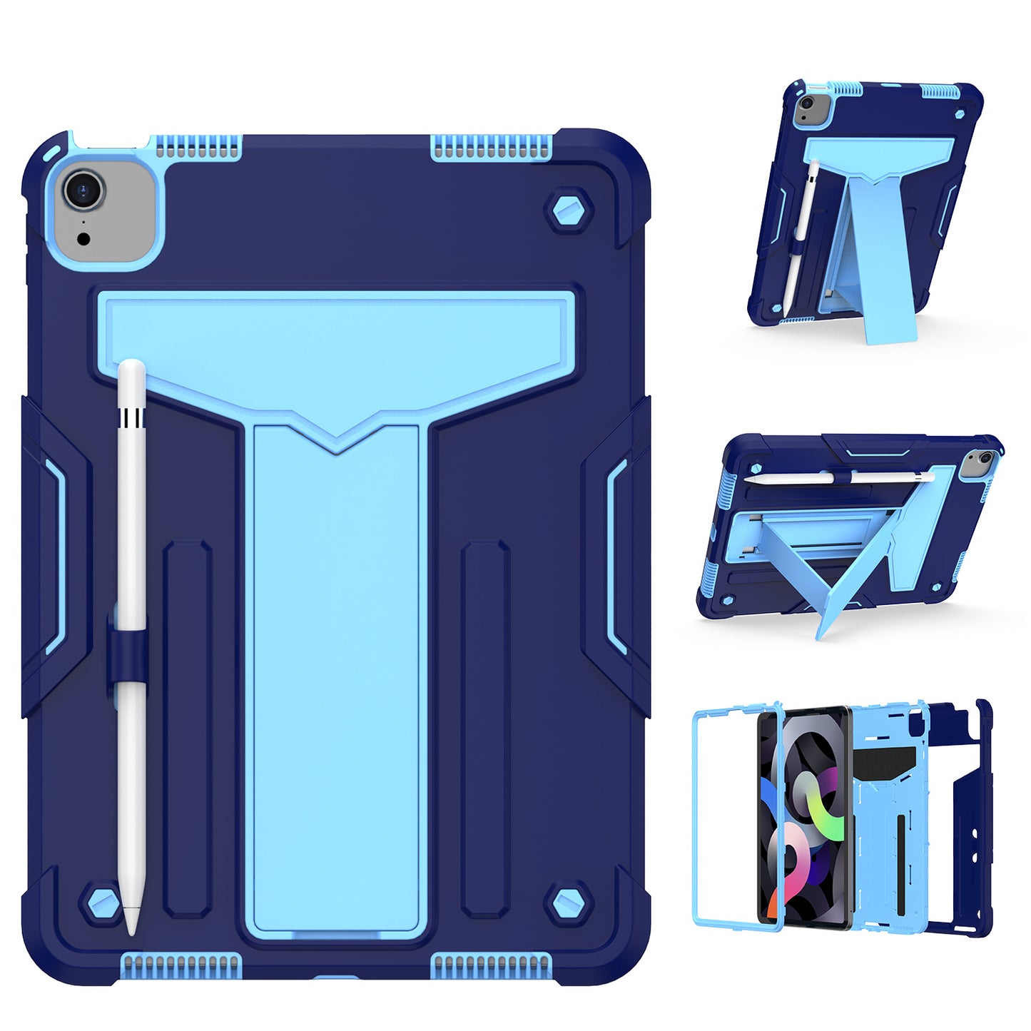 Case for Samsung Galaxy Tab S6 Lite 10.4" Tough Hybrid Kickstand Vertical 3in1 Shockproof Anti-Scratch PC + Silicone Aromr Tablet Blue Tablet Cover