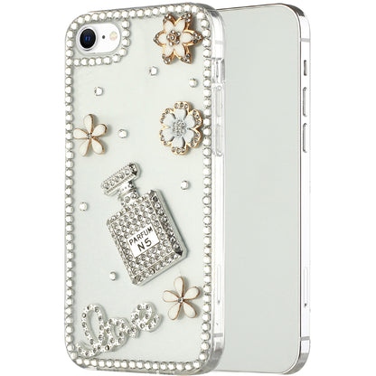 For Apple iPhone SE 3 (2022) SE/8/7 Bling Clear Crystal 3D Full Diamonds Luxury Sparkle Rhinestone Hybrid Perfume Hearts Flower Phone Case Cover