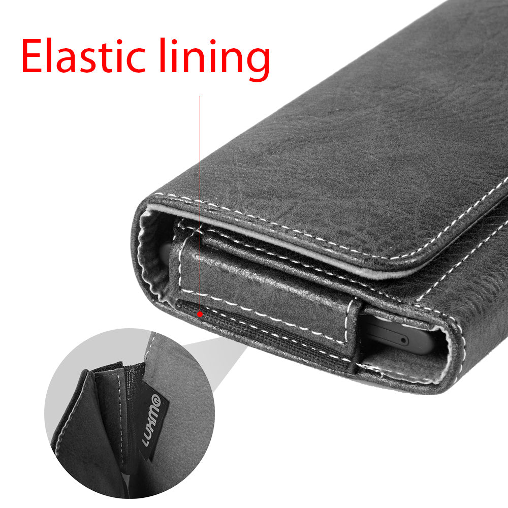 For Samsung Galaxy A23 5G Universal Horizontal Cell Phone Leather Pouch Holster Carrying Case with Credit Card Slots & Belt Clip Loop Cover [Black]