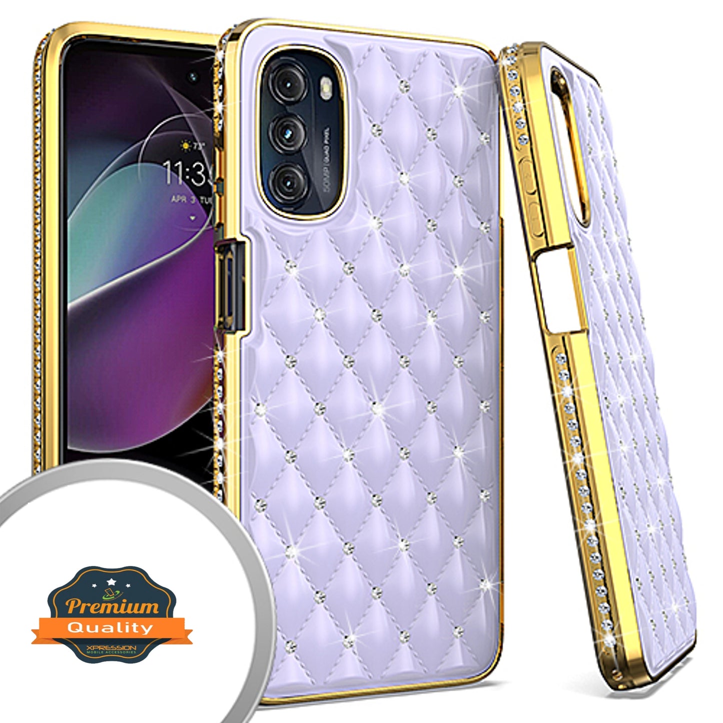 For Motorola Moto G 5G 2022 Diamonds Fashion Bling Rhinestone Glitter Luxury Plating Hybrid TPU Sturdy Hard PC TPU Back  Phone Case Cover