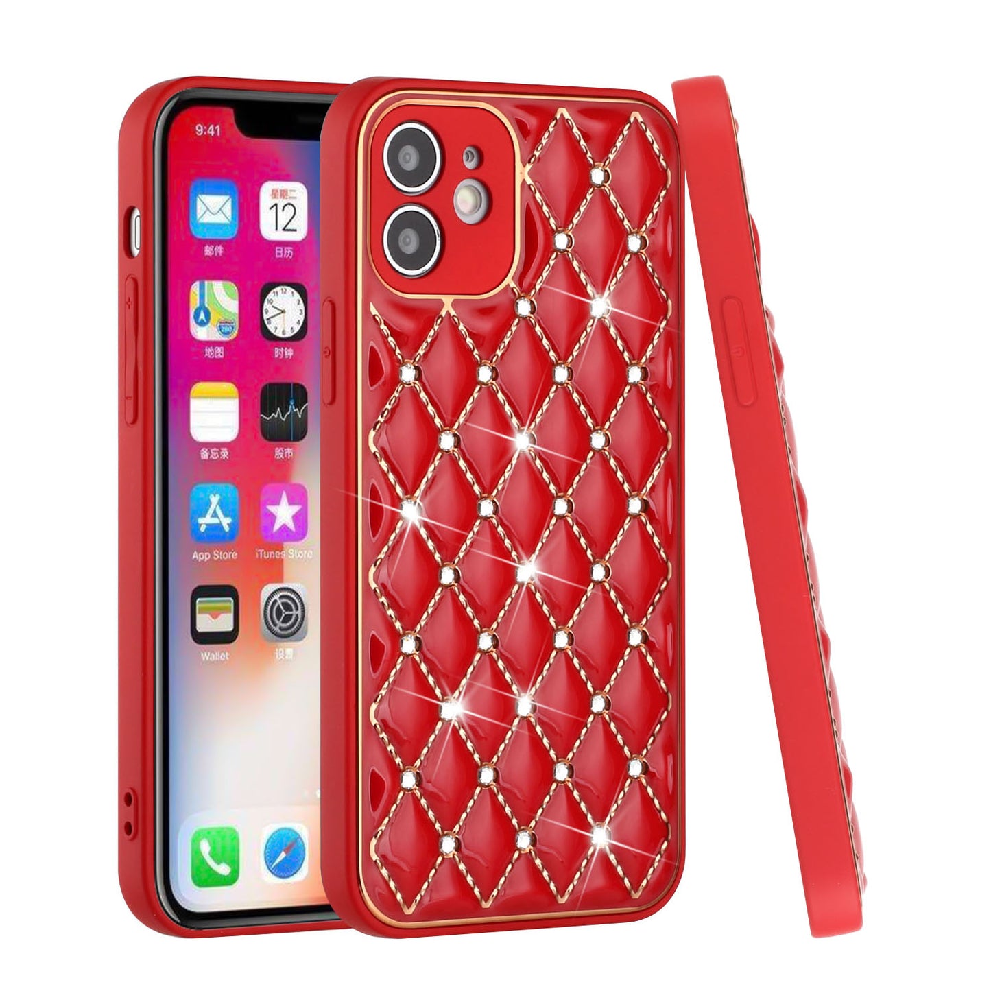 For Apple iPhone 11/12/13 Pro Max Diamonds Rhinestone Thick TPU Shiny Bling Glitter Protective Hybrid Rubber Frame  Phone Case Cover