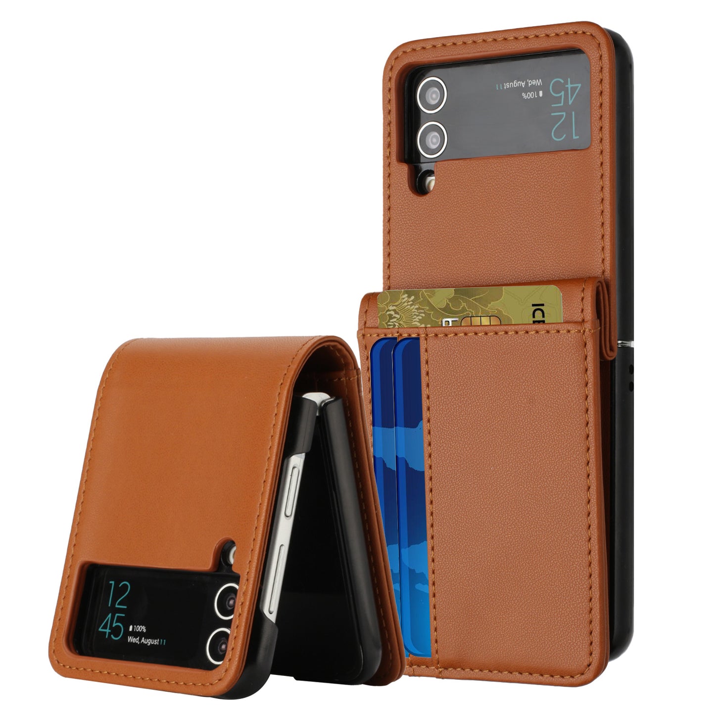 For Samsung Galaxy Z Flip 4 5G Wallet Back Storage PU Leather with Credit Card Slot Pocket Hybrid Protective  Phone Case Cover