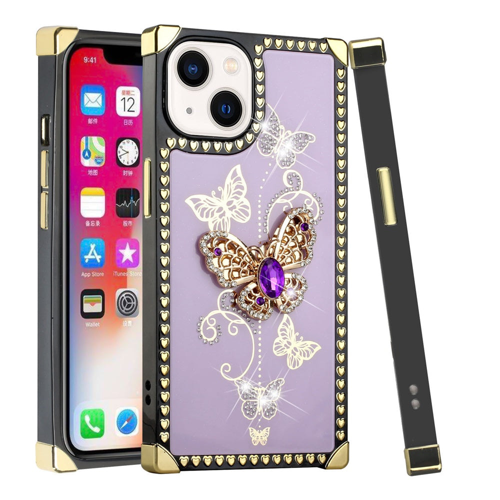 For Apple iPhone SE 3 (2022) SE/8/7 Fashion 3D Butterfly Square Hearts Diamonds Bling Sparkly Ornaments  Phone Case Cover