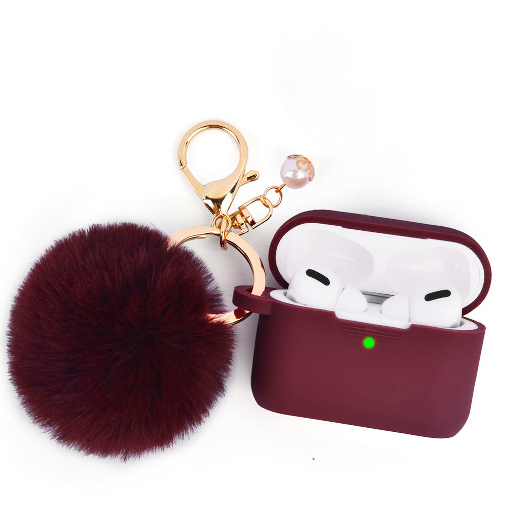 For Apple AirPods Pro 2 (2022) Silicone Skin Cute Fur Ball Ornament Keychain 3 in 1 Fashion Thick TPU Gummy Luxury Soft Protective Earphone