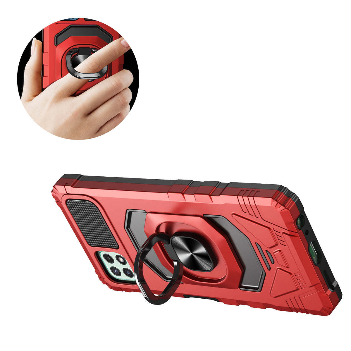 For Motorola Edge+ 2022 /Edge Plus Hybrid 2in1 with Rotate Magnetic Ring Stand Kickstand, Rugged Shockproof Protective Red Phone Case Cover