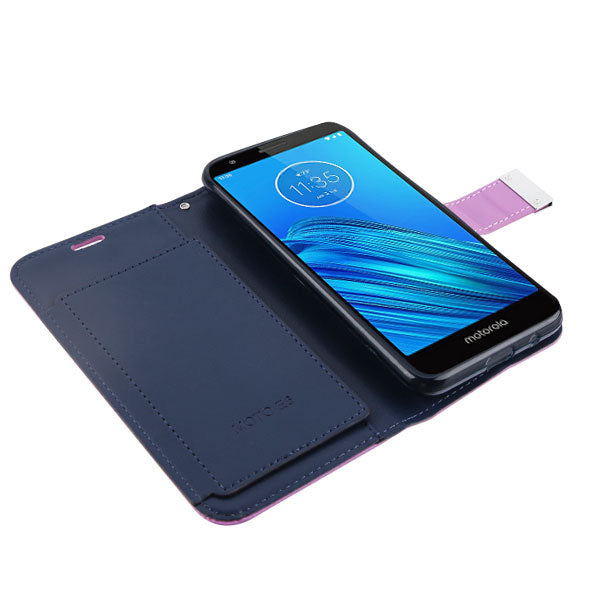 For Motorola Moto E6 PU Leather Wallet with Credit Card Holder Storage Folio Flip Pouch Stand Purple Phone Case Cover